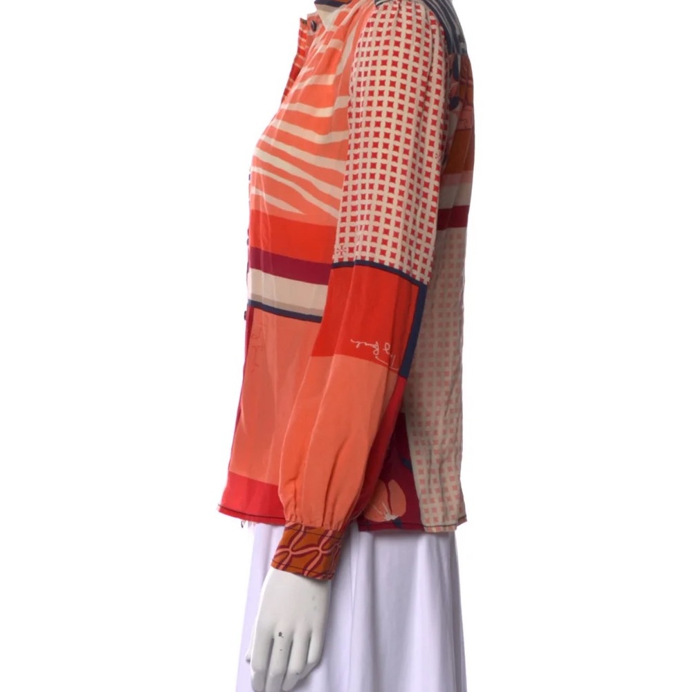 Tory Burch Silk Stripe Print Button Down Blouse Top 0 - Picture 3 of 4